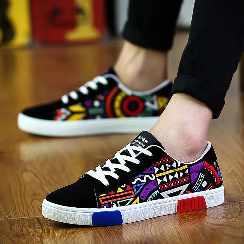 Новинка Мужская Вулканизированная Обувь На Шнуровке Модная парусиновая обувь с