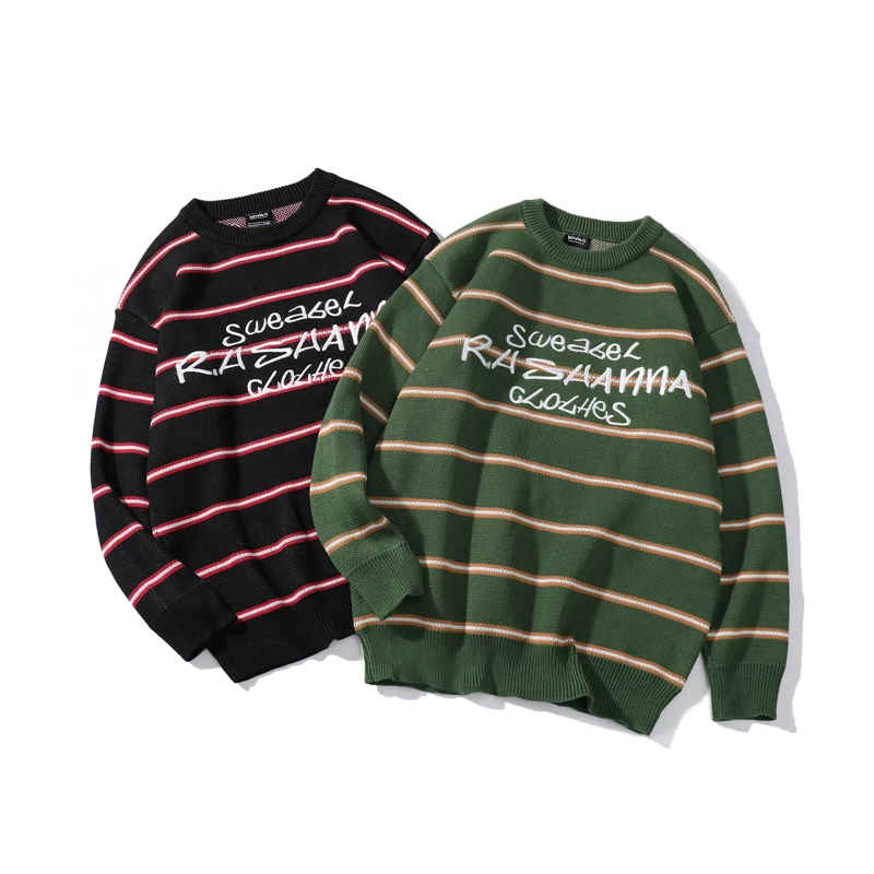 

Autumn 2020 Korean Version of Loose Vintage Striped Knitwear Female Students Embroidered Long-Sleeved Sweater