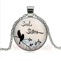 soul sisters creative vintage photo cabochon glass chain necklacecharm women pendants fashion jewelry gifts
