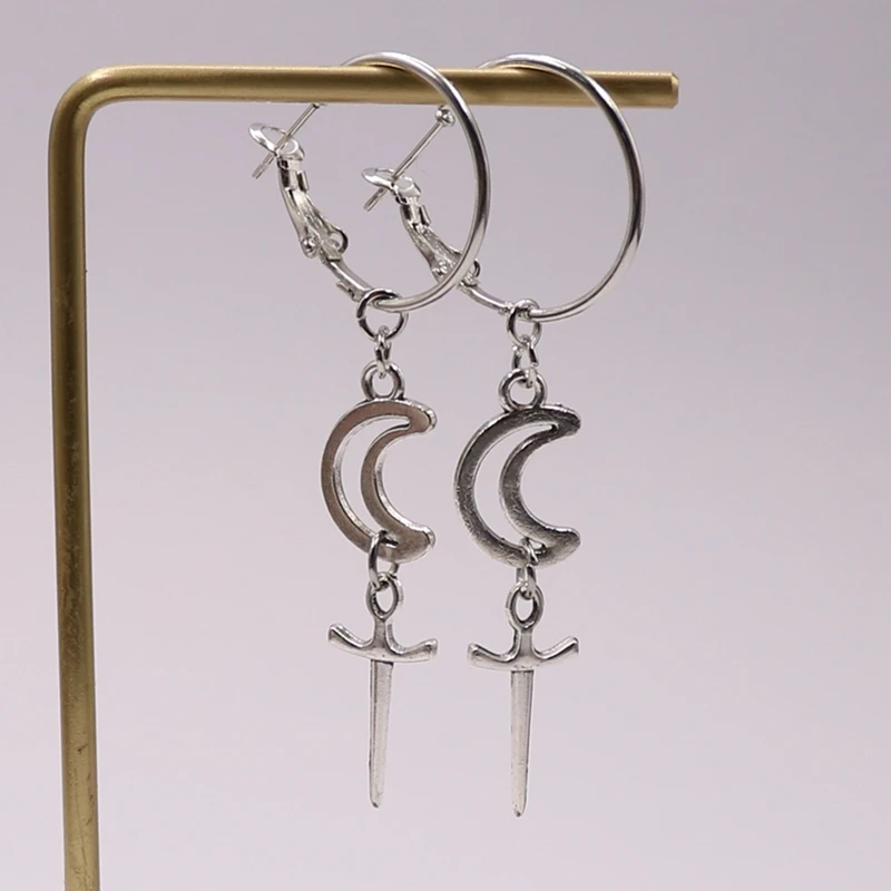 Серьги Crensent Moon Викторианская большая серьга в виде шпаги готика серебро Темный