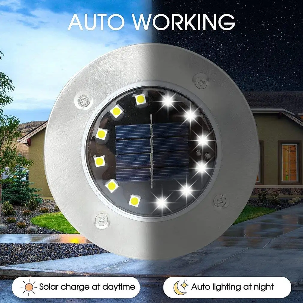

Светодиодный ночник на солнечной батарее для газона, 8 светодиодов, IP65, водонепроницаемый уличный фонарь для дорожек, пола, под землей, точеч...