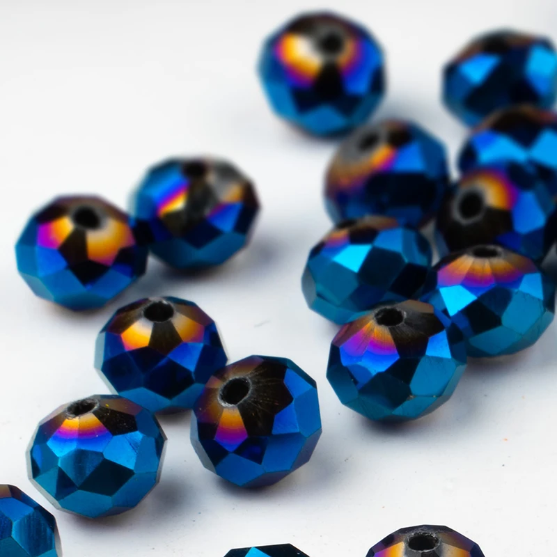 

Бусины стеклянные, цветные, металлические, голубые, 8 мм, 30 шт.