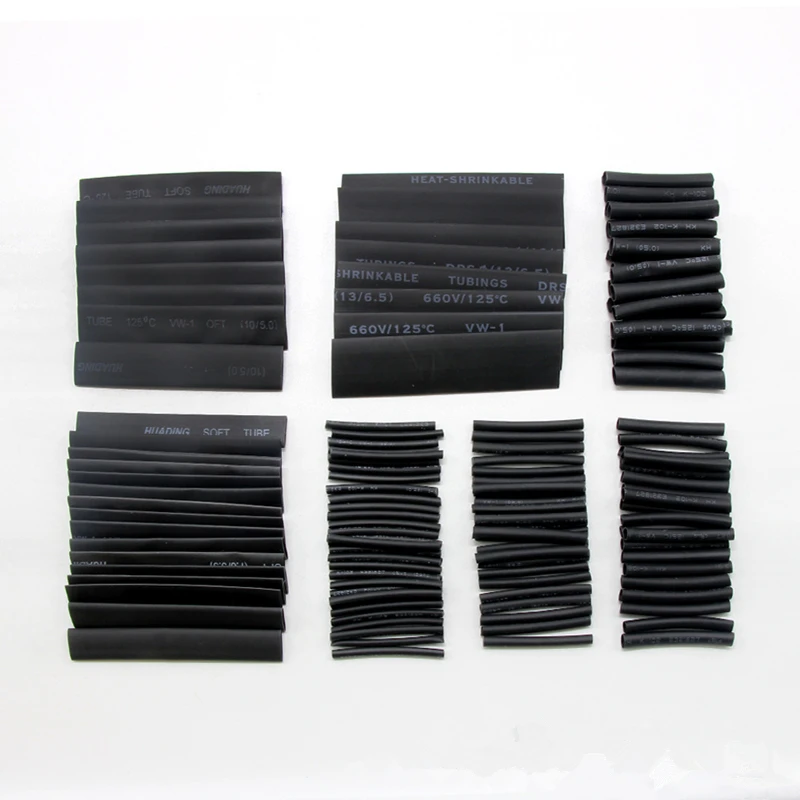 127 шт./компл. полиолефин Термоусадочная трубка для кабелей 2:1 Выдвижной черный