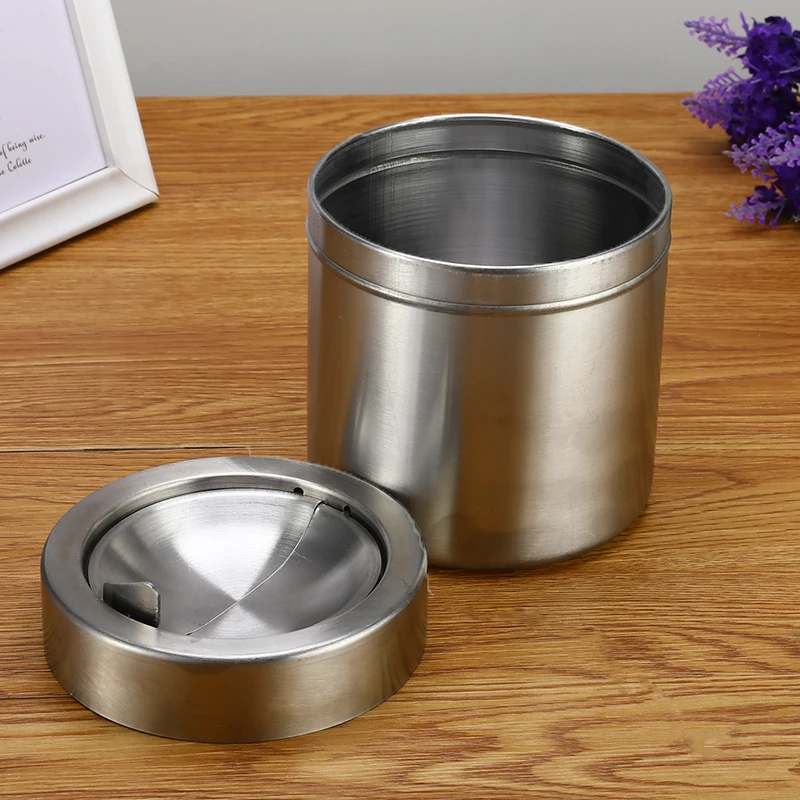 

Stainless Steel Windproof Ashtray Smoke Tobacco Ash Holder Container with Folding Cover for Home Office Car Supplies Best Gifts