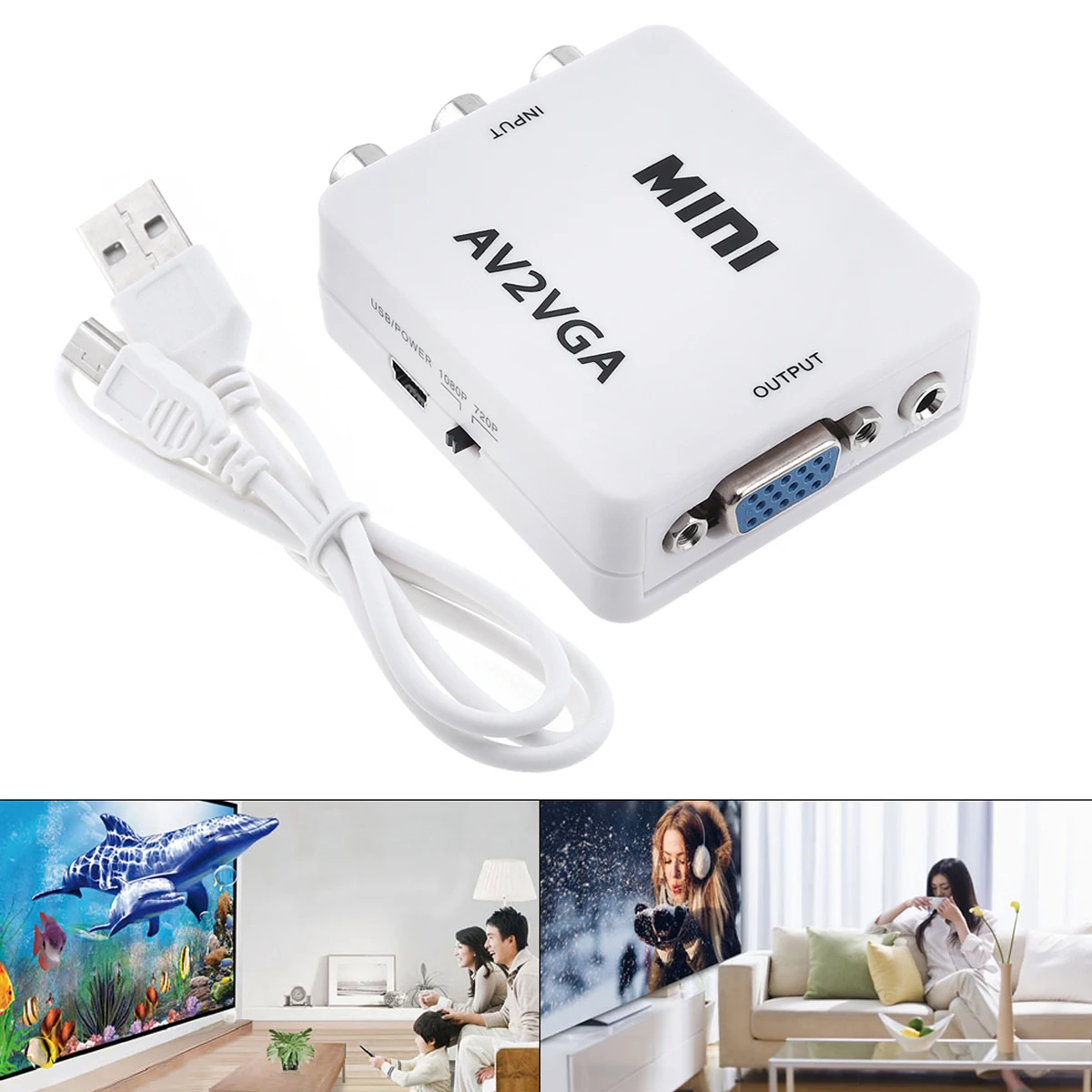 

1 Pc Portable White AV to VGA Video Converter with 1080P Conversion Head Support AV Enabled Devices to VGA Enabled Devices