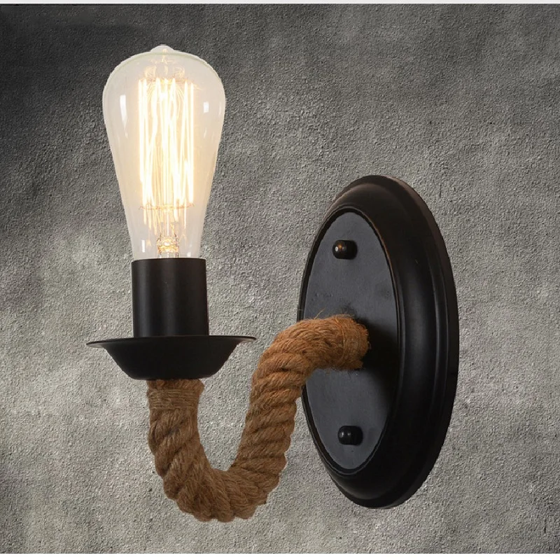 

American Retro Wall Bbedside Lamp Wall Hanging Lamp Retro Creative Staircase Aisle Pastoral Wrought Iron Twine Art Lamp Lighting