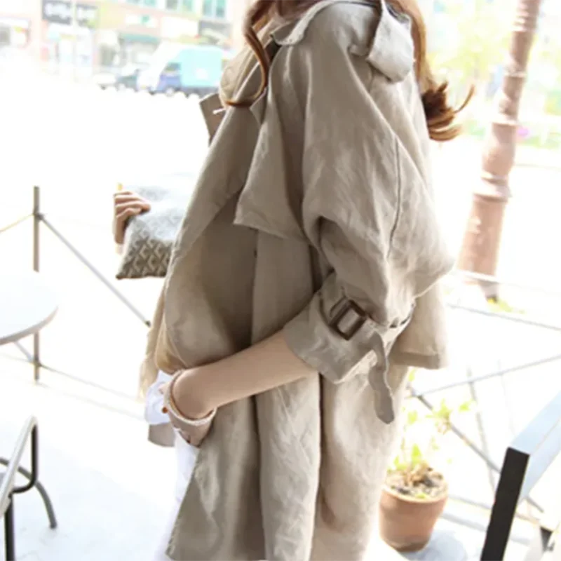 

2021 Women Spring Trench Coat Fashion Womens Classic Design Long Women 7-point Sleeve Thin Windbreaker Female