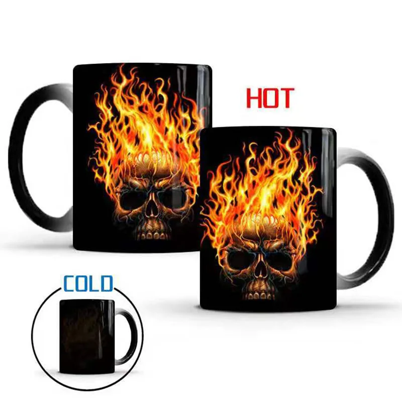 Забавная страшная волшебная кружка Fire On Skull для кофе 350 мл керамическая