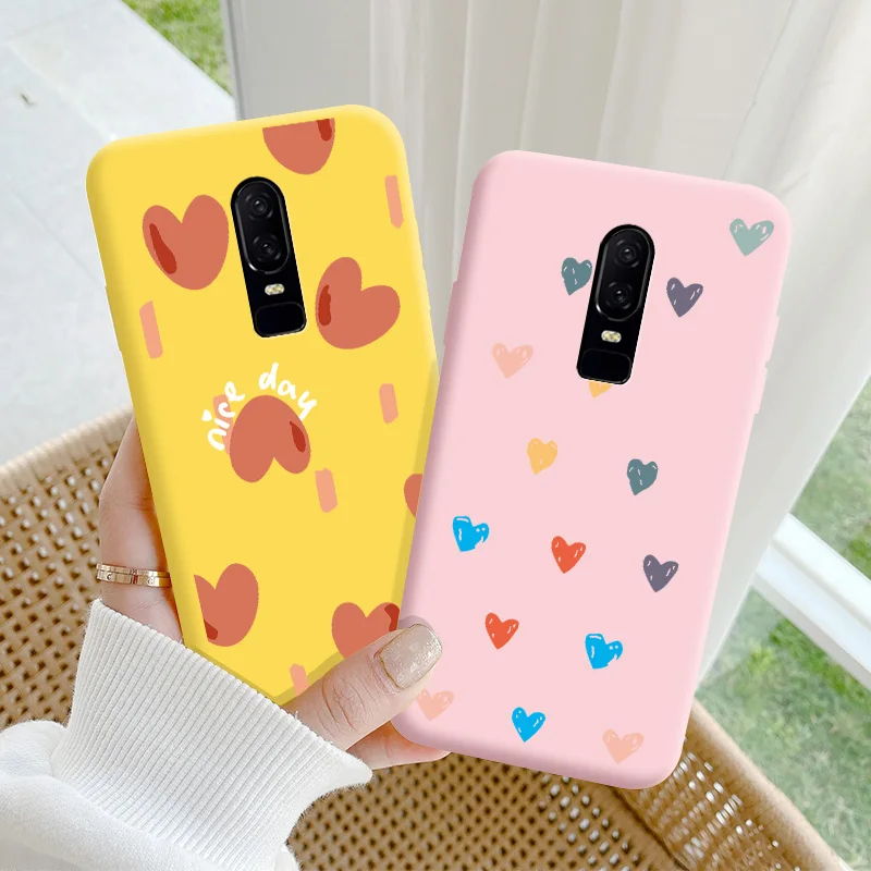 

For onePlus 6 Case Protective Phone Shell Frosted Silicone Casing For onePlus 6 Color Heart-Shaped Soft TPU Back Cover