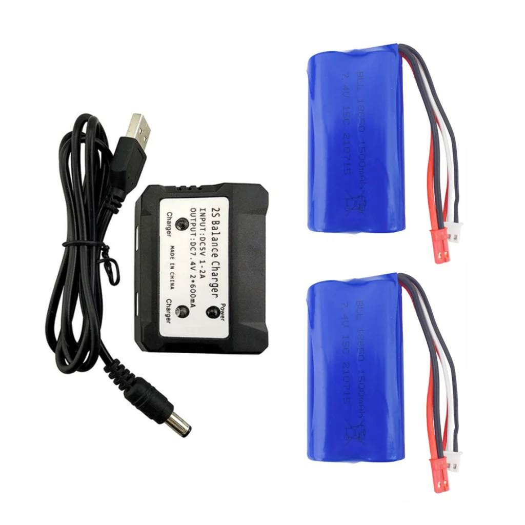 

2PCS 7.4V 1500mAh Battery With 2 in 1 Charger For UD1601 UD1602 SG1603 SG1604 1: 16 4WD High Speed Drift Car Parts