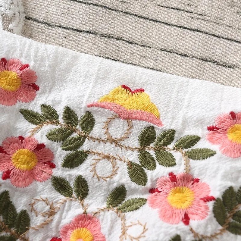 

Alldoke White Floral Embroidery Corp Tops Blouses Women Summer 2021 Square Collar Flying Sleeve Blouse Vintage Blusas Mujer