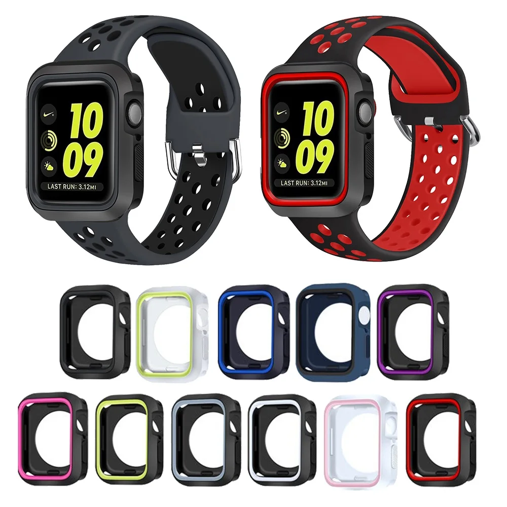 

Чехол с полу-полным покрытием для Apple Watch 7 41 мм 45 мм, мягкий двухцветный защитный чехол для iwatch серии 7 41/45 мм, аксессуары для ремешка