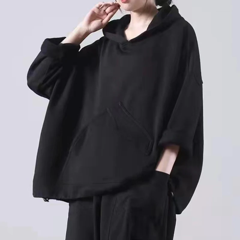 Осенняя свободная Черная Толстовка Max LuLu 2021 повседневный свитшот для фитнеса