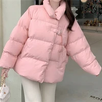 korean thickened lazy loose bread jacket buckle stand collar casual parka women pink sweet coats clothing