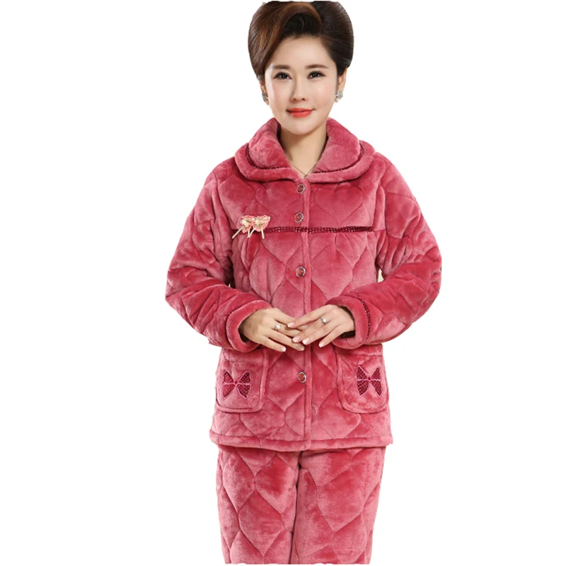 New Casual Large Size Three Layers Thicken Two-Piece Suit Home Women Pajamas Sets Winter Warm Middle-Aged Women Pajamas NBH539