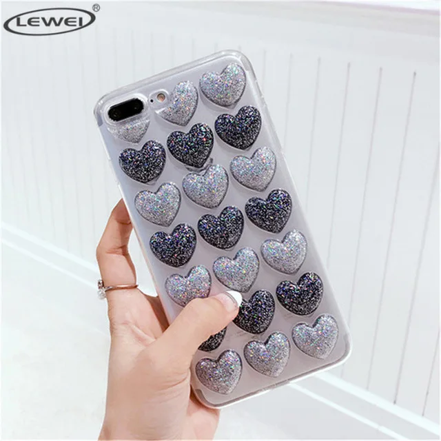 Black Новая мода Bling блеск сердце клей силиконовый корпус чехол для iPhone 7 8 XR XS Max 6 6s плюс задняя крышка 3D любит блестки мягкий чехол - Цвет: Black