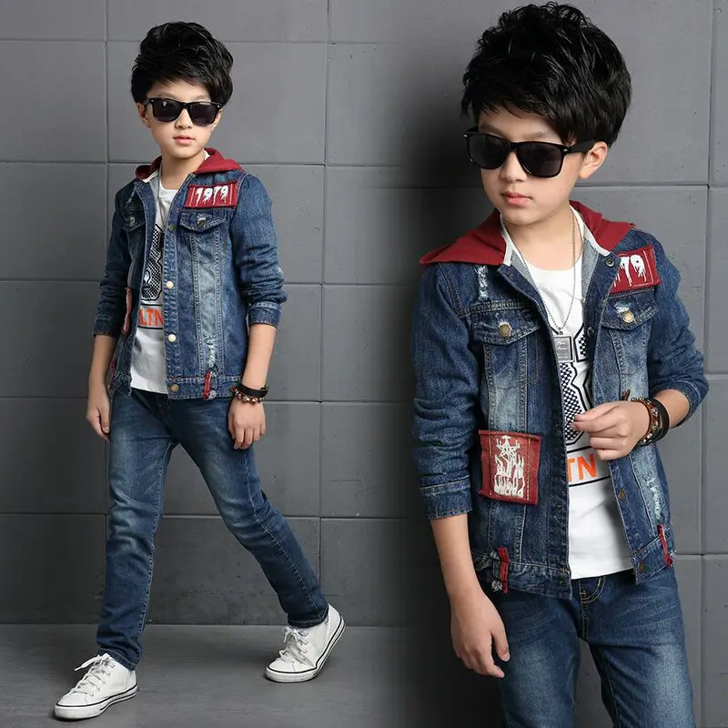 Джинсовый костюм для мальчиков куртка из денима и джинсы корейский стиль