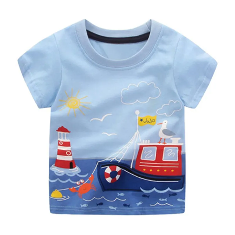 

T Shirt Cartoon Dinosaur Baby Kids Boys Girls Children Cotton Short Sleeve Summer Clothing Lion Flower Print Tee Red Car Toddler