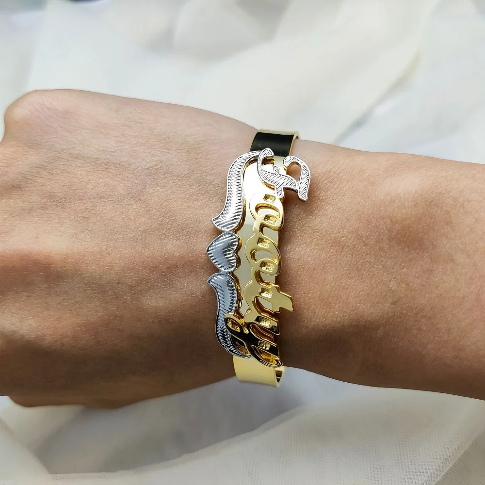 Custom Name Bracelet Double Plate Name Bracelets Personalized Two Toned Name Bangle Letter Chain Stainless Steel Birthday Gifts