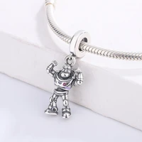 925 sterling silver purple enamel toy story strong robot pendant charm bracelet diy jewelry making for original pandora