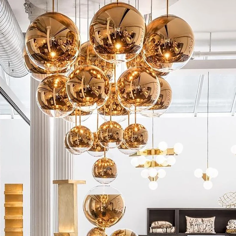 

Modern Rose Gold Pendant Lights Luxury Round Ball Lampshade Hanging Lamps Fixtures for Dining Room Bedroom Decor Indoor Lighting
