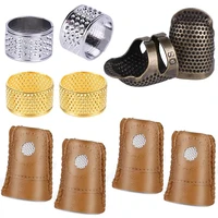 imzay 10pcs thimble and finger protector 3 color metal thimble copper sewing thimble with 4 pcs leather finger protector