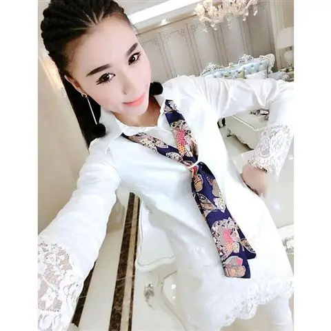 

Blouse Women Shirt Women's Autumn Winter Stitching Lace Clothing Blusas Mujer De Moda