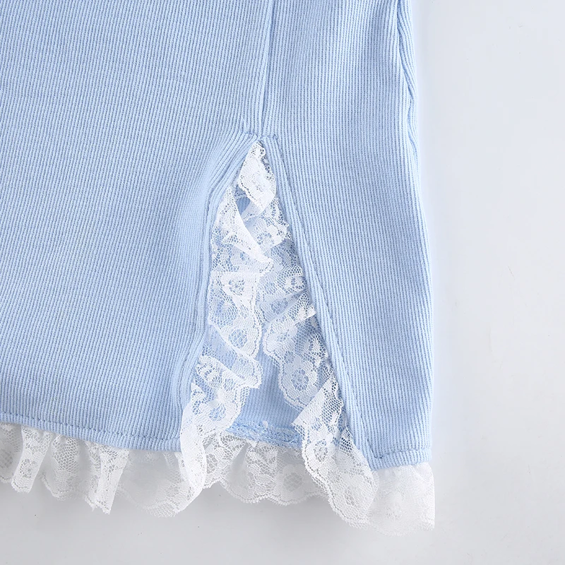 

Fashion Women Casual Sexy Summer Hollow Out Suspender Dress Solid Color Off-the-shoulder Sleeveless Lace Hem One-piece Sundress
