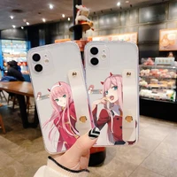 zero two darling in the franxx phone case wrist strap for iphone 7 8 11 12 x xs xr mini pro max plus hand band transparent clear
