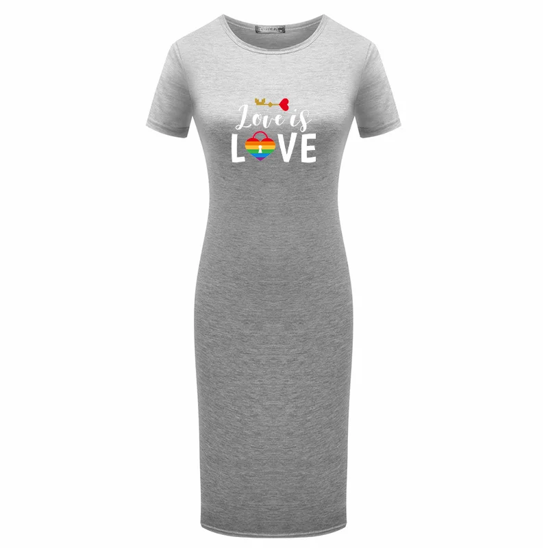 

Summer Women Pencil Dress Fashion Cotton Long Party Dress Rainbow Love Print Short Sleeve O-Neck Plus Sizedress Vestidos Robe
