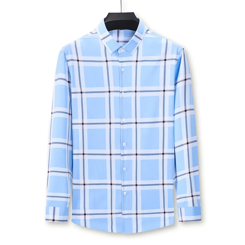 

Men's Long Sleeve Lapel Plaid Shirts For Men Clothing Autumn Casual Regular Fit Chemise Homme