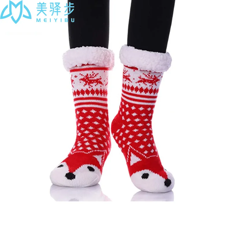 1 Pair Thick Warm Floor Sock Non-slip Home Female Floor Socks Christmas Gifts Cartoon Carpet Socks for Winter
