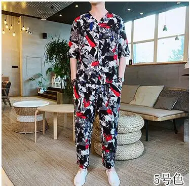 5XL спортивный костюм мужской 2020 Фитнес Осень/лето брюки с принтом + футболка 2