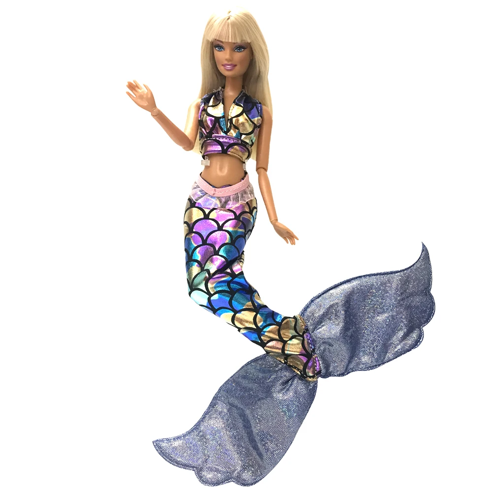 NK 2 шт./компл. Красочная Одежда русалки для куклы Барби бюстгальтер и юбка рыбий