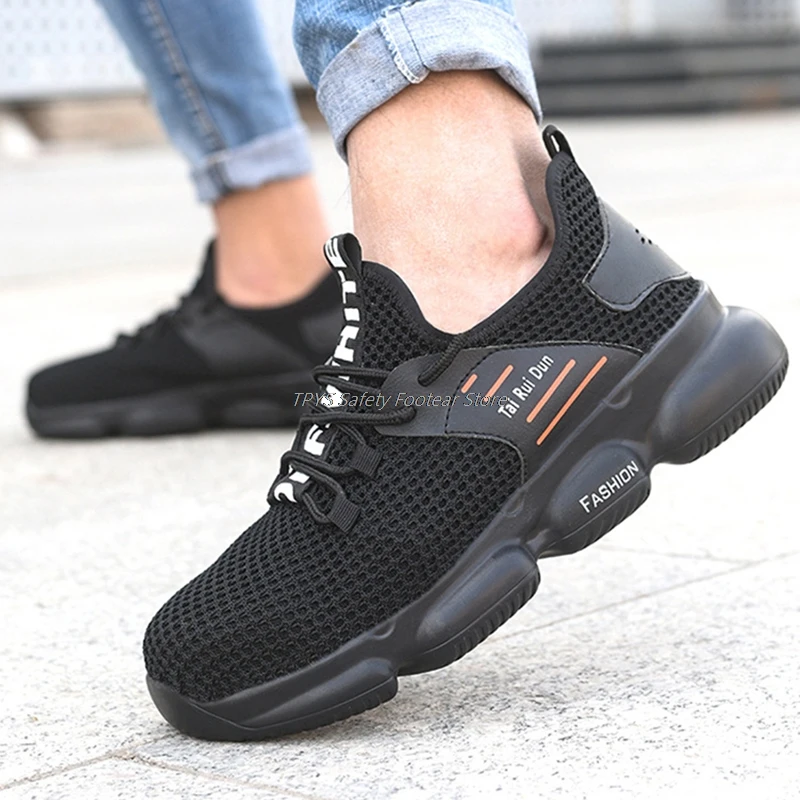 

Breathable Safety Shoes For Men Work Boots With Steel Toe Cap Anti-puncture Work Shoes Men's Safety Boots Male Work Sneakers New