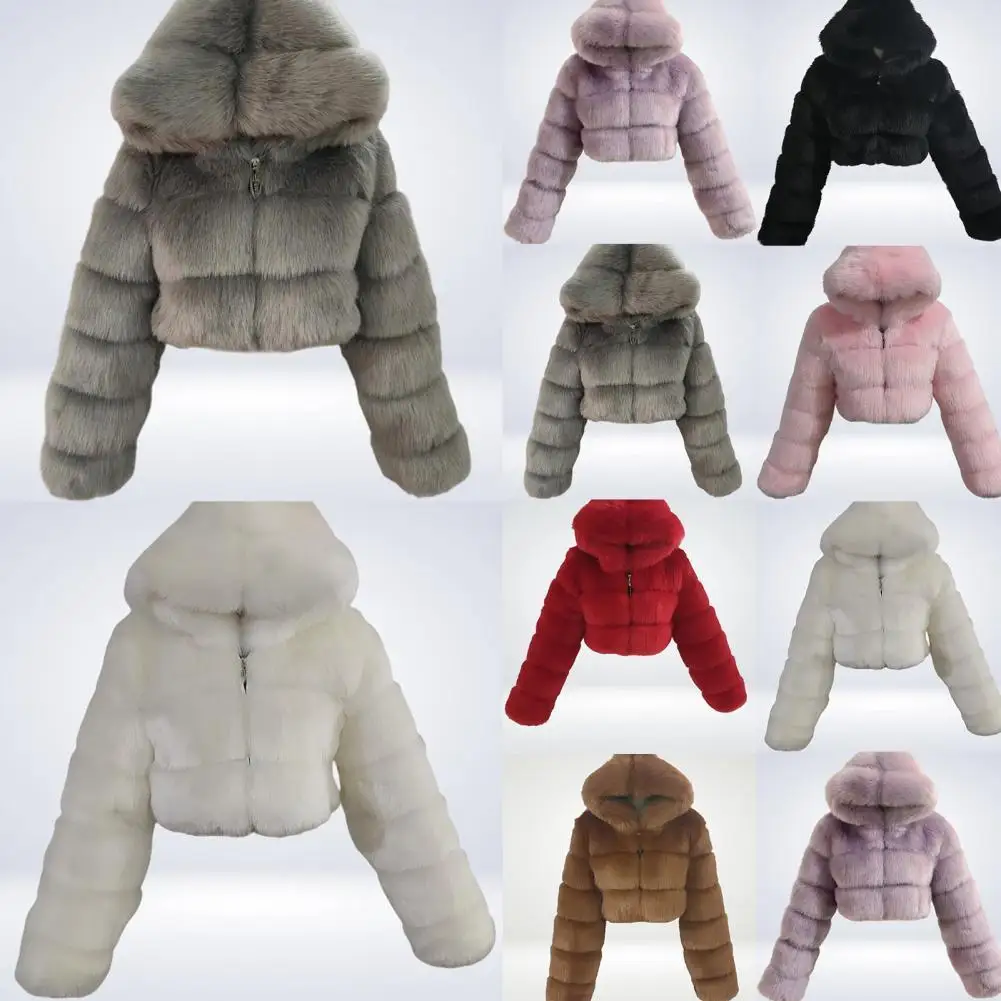 

Lucyever Fashion Hooded Faux Fur Coat Women 2021 Winter Warm Plus Size 4XL Blue Furry Overcoat Elegant Plush Crop Jacket Femme