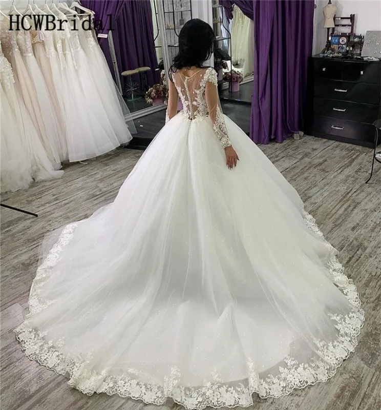 

Vestido De Noiva Long Sleeves Princess Wedding Dresses Gorgeous Lace Sheer Sexy Bridal Gowns Custom Made Robe De Mariee