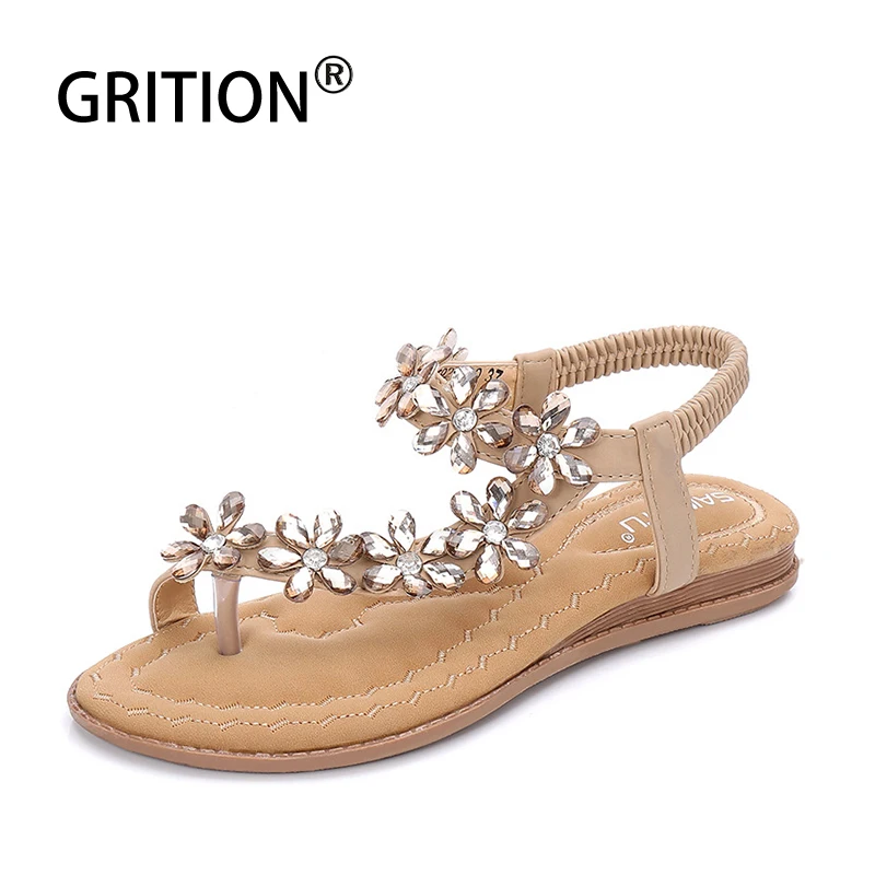 GRITION/сандалии Бохо Женские сандалии на плоской подошве с украшением в виде