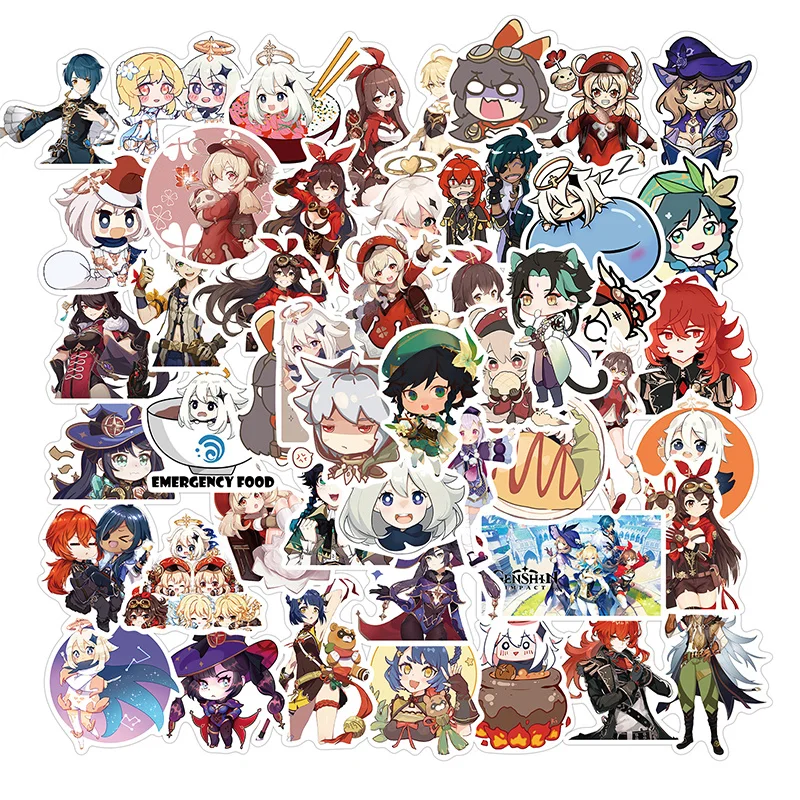 

10/50PCS Anime Genshin Impact Cartoon Open World Game Stickers for Laptop Motorcycle Skateboard Car Travel Case Phone Sticker