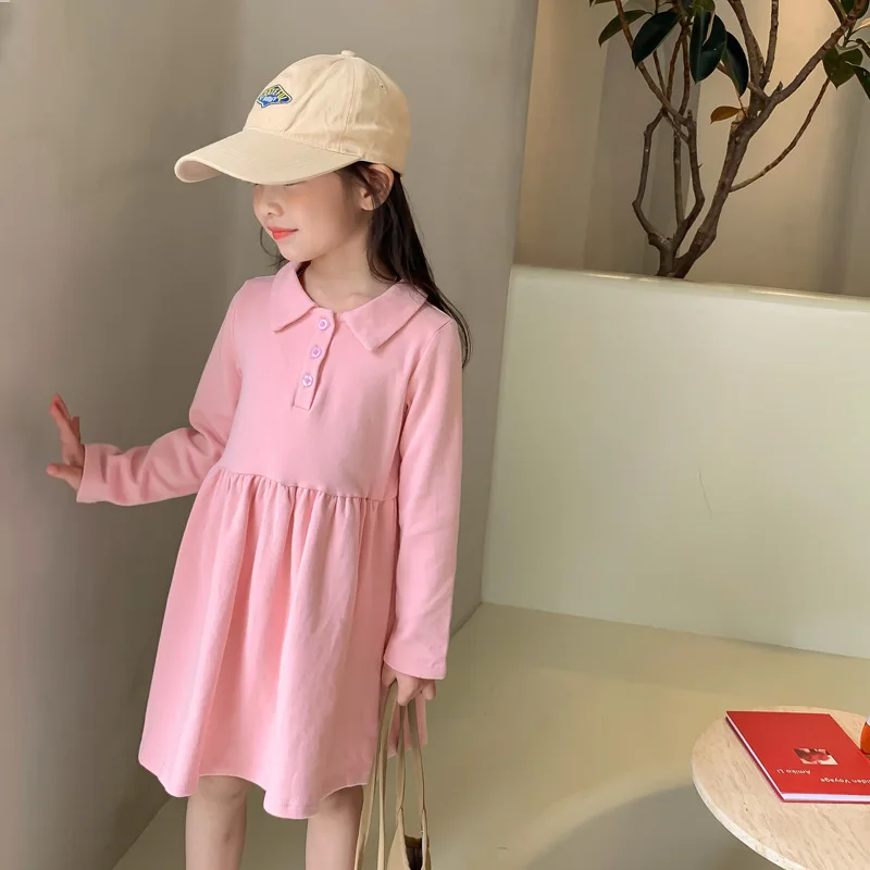 

Хлопковое платье с длинным рукавом, плиссированное, с отложным воротником