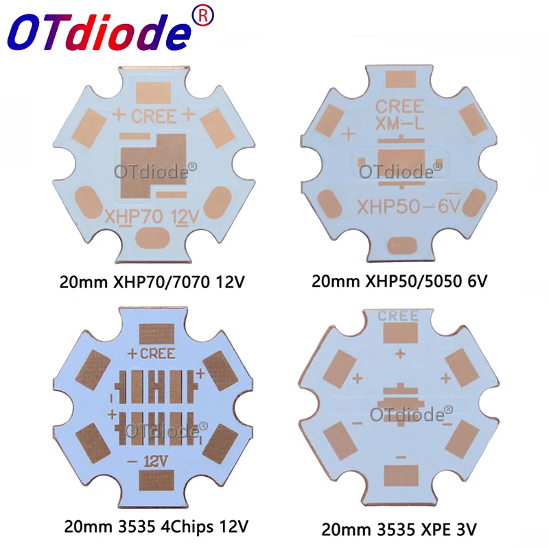 1 10 шт. 20 мм медная печатная плата Cree XPG XPG2 XPE2 XML XML2 XHP50 XHP70 MKR 3V6V12V светодиодная x 6