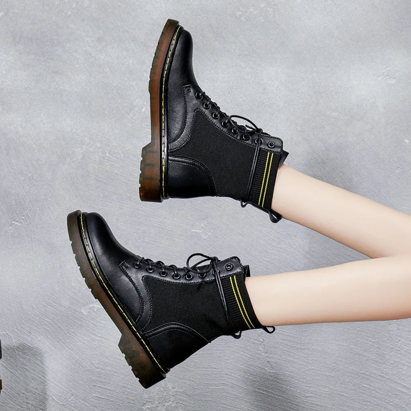 

SWYIVY Genuine Leather Ankle Boots Women White Autumn Shoes New 2020 Female Casual Short Tub Martin Boots Black Shoes