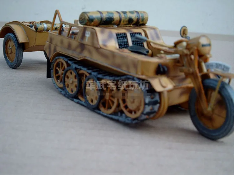 Фото В масштабе 1:25 немецкий WW2 Sd.Kfz.2 Kettenkrad мотоцикл автомобиль DIY Бумажная модель набор игрушечные Пазлы ручной работы №3