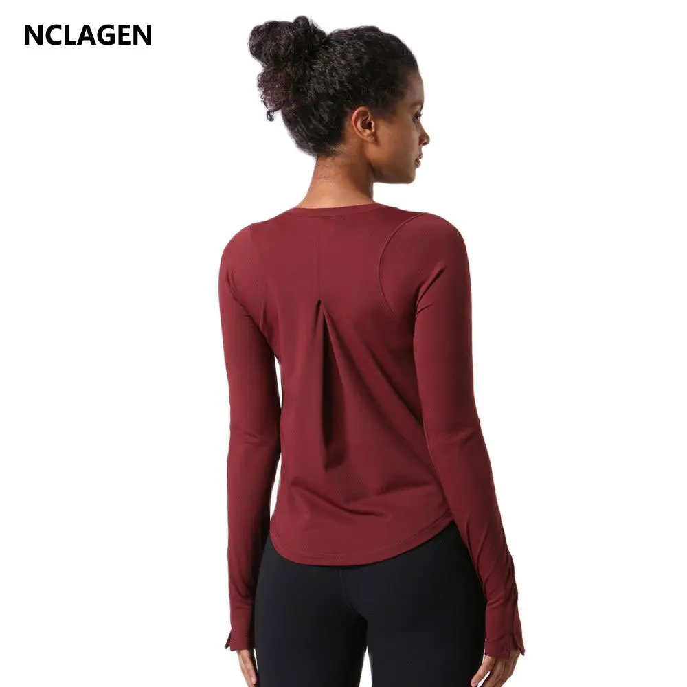 

NCLAGEN Women's Yoga Blouse Long Sleeve 2021 New Fitness Gym Clothes Loose Sports T-shirt Outdoor Running Leisure Workout Top
