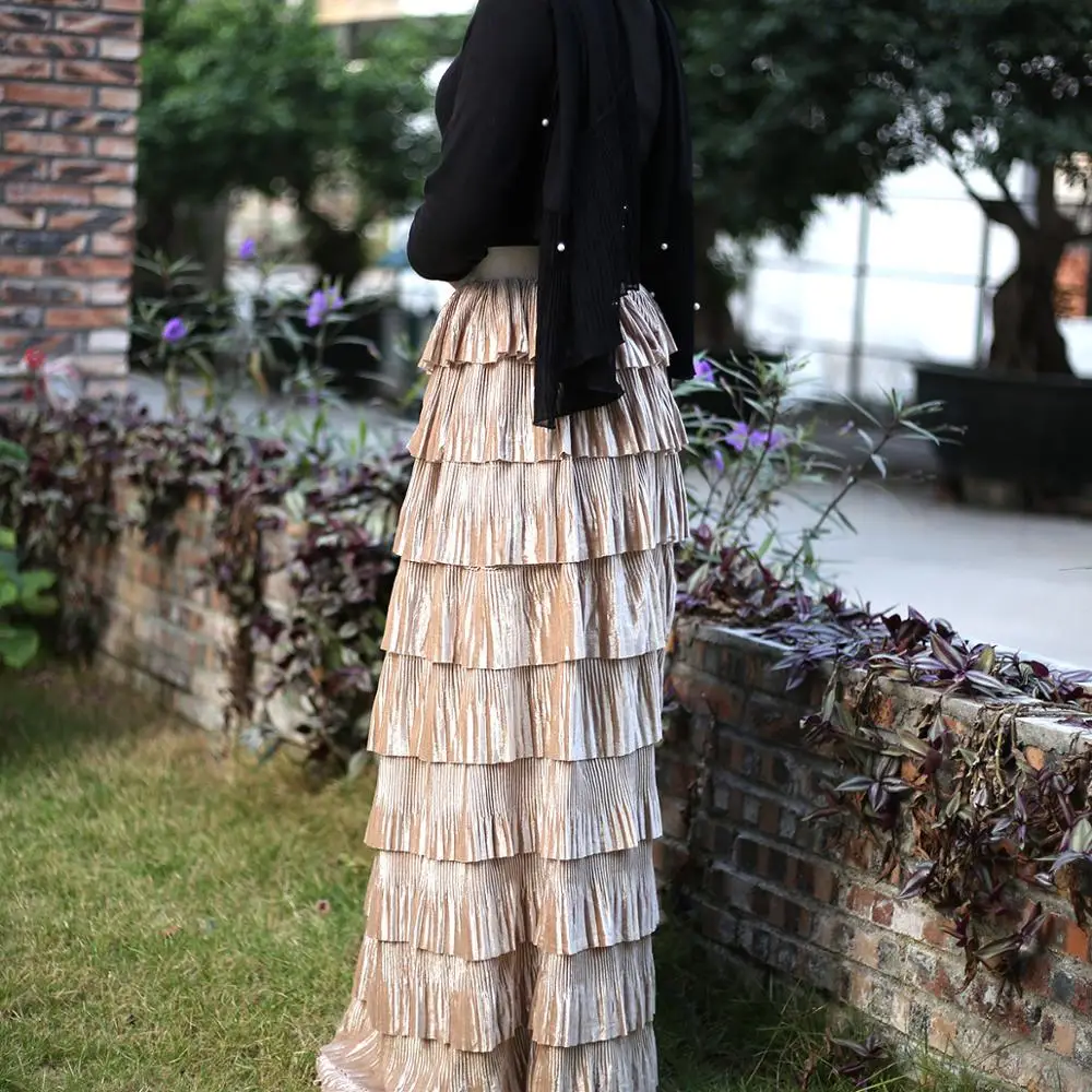 Новые длинные элегантные скромные мусульманские каскадные юбки с оборками в