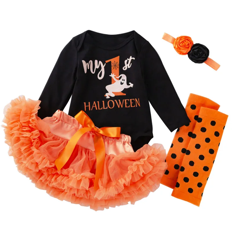 Осенний малыш мой 1 й Хэллоуин Тюлевое платье Маленькая девочка чёрный