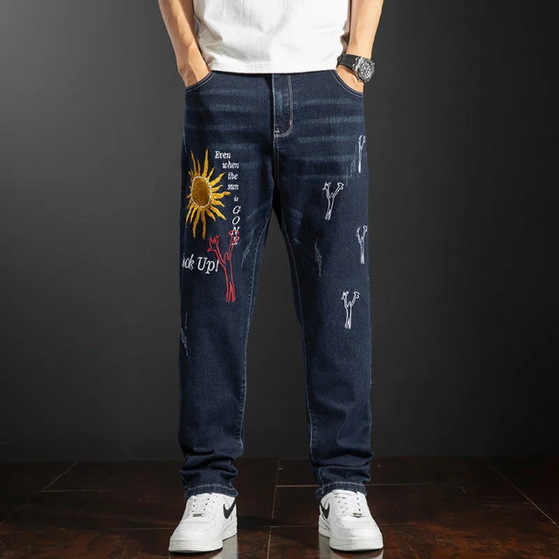 Men Jeans Washing Mens Hiphop Baggy Denim Pants Embroidered Jeans Male Cowboy Straight Trousers  Size 28-42