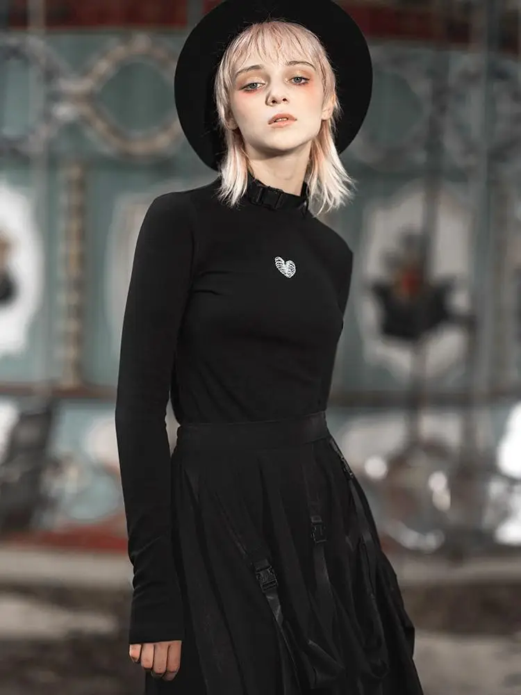 Панк рейв женские пояса с высоким воротом длинными рукавами сердце вышитые