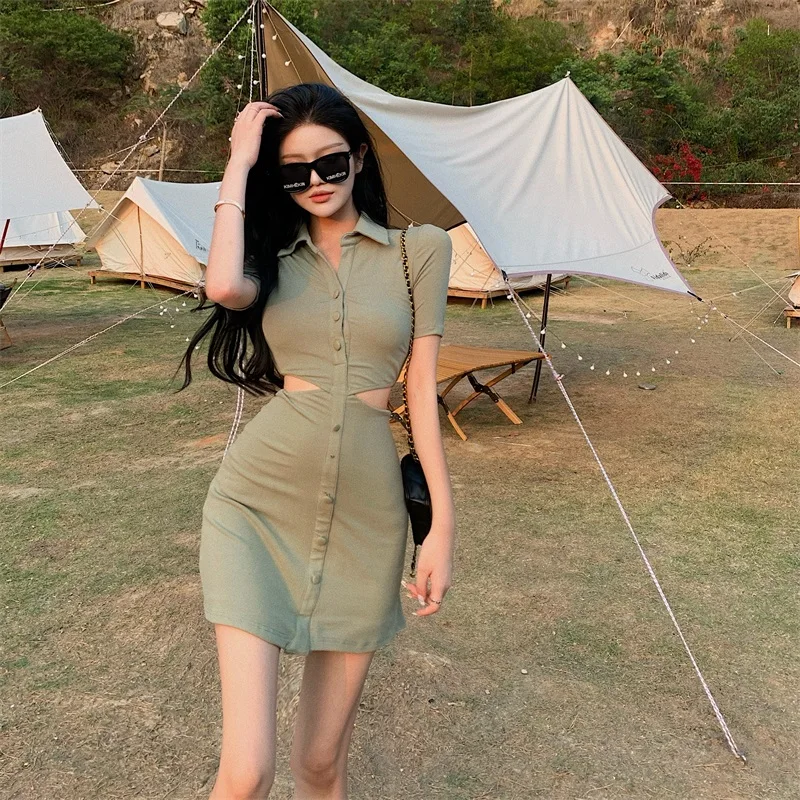 

New 2021 Summer Sexy Party Bodycon Dress Women Design Short Sleeve Korean Vintage Mini Women Dresses Females Beach Sundresses