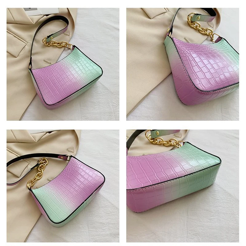

Fashion Alligator PU Leather Women Shoulder Bag Candy Color Chain Female Underarm Bags Elegant Armpit Small Handbags And Purses